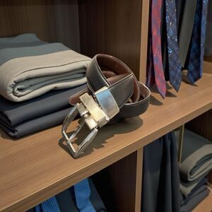 Men's Leather Reversible Belt Polished Nickel Buckle New Dress Casual 46